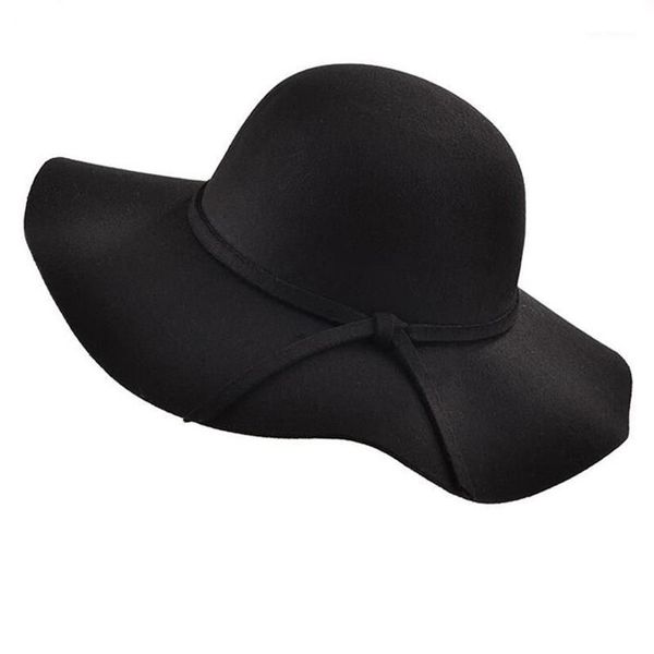 2020 einfache Vintage Retro Kinder Kind Mädchen Hüte Fedora Wollfilz Knautschbare Breite Krempe Cloche Floppy Sonne Eltern-kind-Strand Cap1349Q