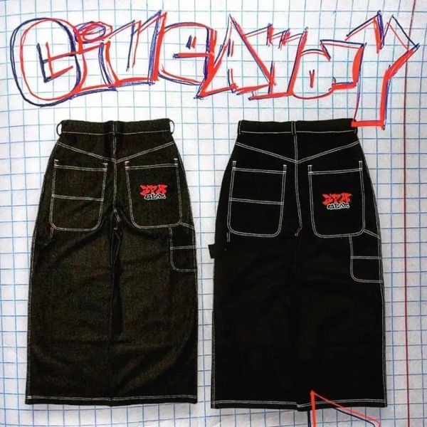 Jeans masculinos y2k homens hip hop vintage 3pmwear carta bordado baggy harajuku streetwear mulheres preto reto calças de perna larga
