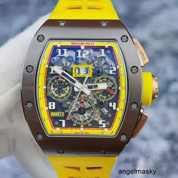 Orologio Mosissanite Orologio da polso RM Orologio da polso RMwatches RM011 Cerchio in ceramica Colore marrone giallo Funzione orario corrispondente Hollow