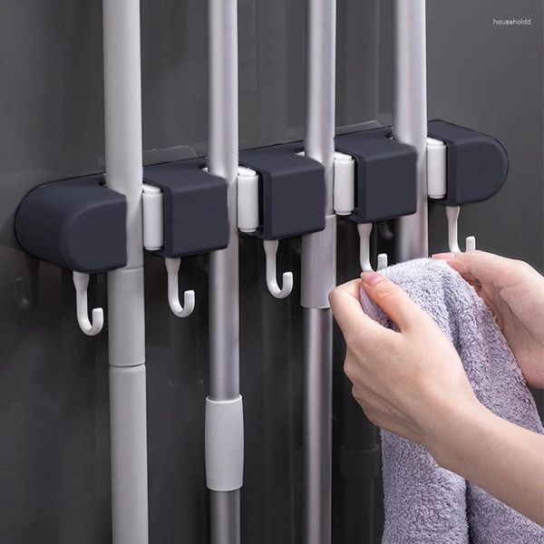 Ganchos de alta qualidade montado na parede mop organizador titular banheiro sucção pendurado tubo vassoura rack clipe