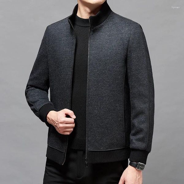 Giacche da uomo in lana di lusso colletto alla coreana Solic Color Zipper Capispalla maschile Autunno Inverno Tenere al caldo Cappotti uomo casual 4XL