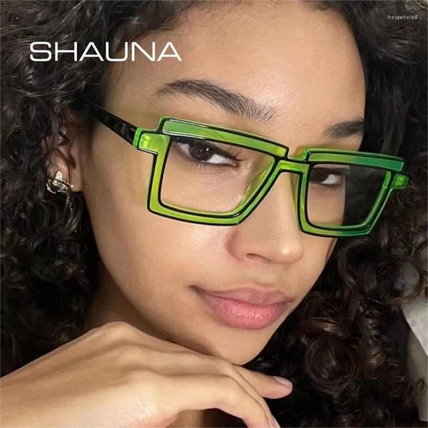 Солнцезащитные очки SHAUNA, ретро флуоресцентные цветные квадратные женские очки в оправе, модные TR90, прозрачные очки с защитой от синего света, мужские зеленые оптические