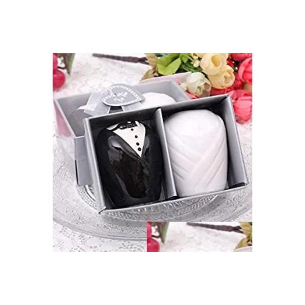 Польза для вечеринки Свадебные сувениры Керамический набор банок для приправ для жениха и невесты Дозатор для сахара, соли и перца Шейкер Бутылка для хранения специй Горшок Drop Dh9Sz
