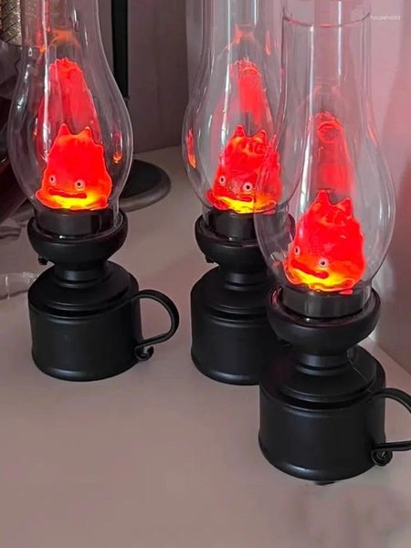 Dekorative Figuren Casifer Vintage Nachtlicht mit Knopfbatterie flammenloser Kerzenhalter Kerosin Tischlampe Nachttischdekoration Requisite