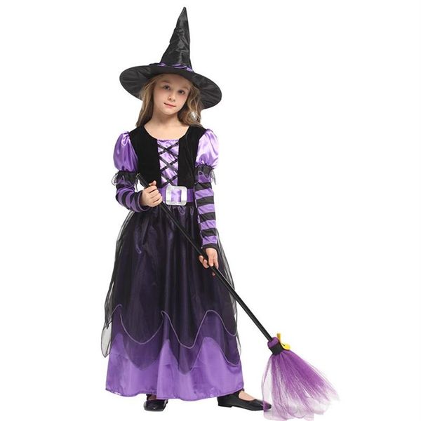 Costume a tema HUIHONSHE che vende i bambini della strega della ragazza si vestono con i vestiti del cappello per i costumi di fantasia del partito di Halloween Cosplay265M