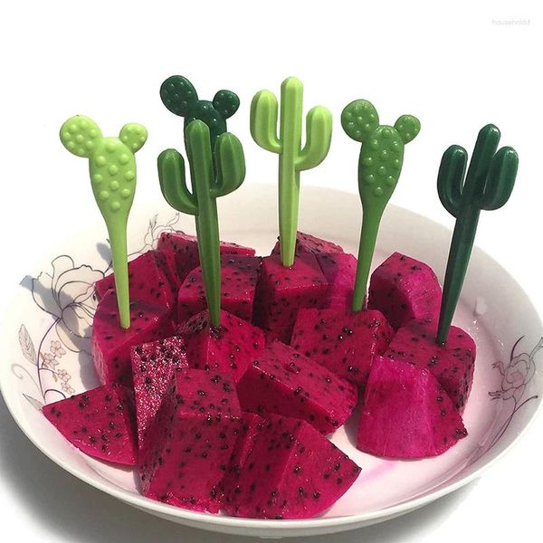 Forchette 6-50pz Plastica Verde Cactus Frutta Verdura Stoviglie Carino Mini Bambino Bambini Forchetta Stuzzicadenti Bambini Cibo Pick