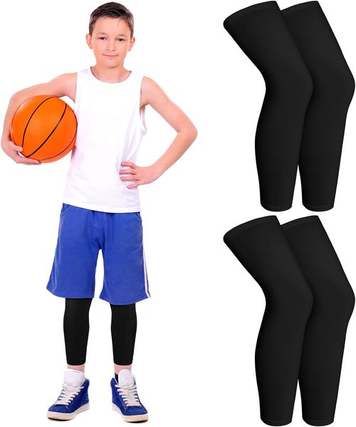 Lange Kompressions-Beinstulpen für Kinder, rutschfest, UV-Schutz, Oberschenkel, Wade, für Jungen, Mädchen, Jugendliche, Basketball, Laufen, Sport, 2 Paar