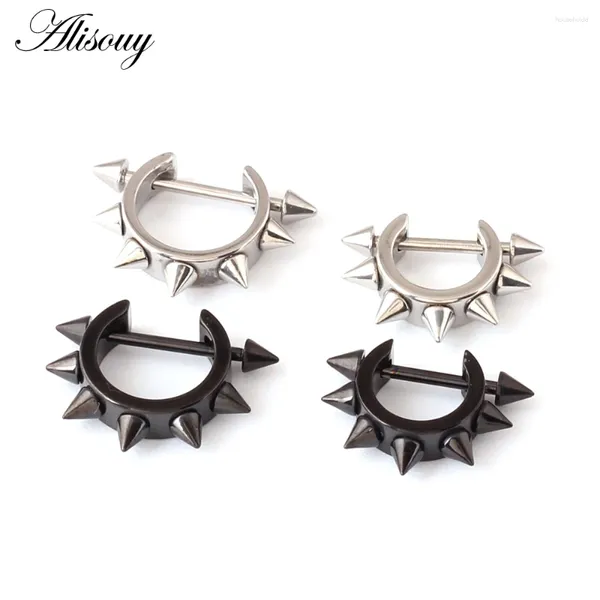 Brincos de garanhão 2 peças em forma de D Punk Rock Homens Mulheres Taper Spike Rivet Ear Hoop Piercing Brinco