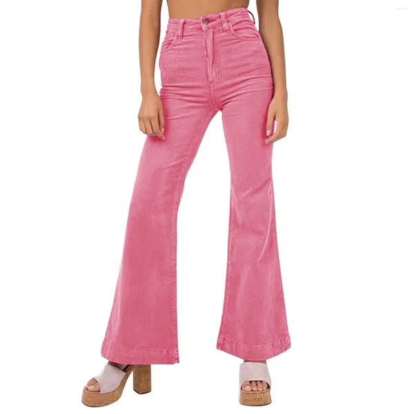 Calças femininas mulheres cintura alta flared estética sexy calças magras vintage elegante casual veludo slim fit botão rua