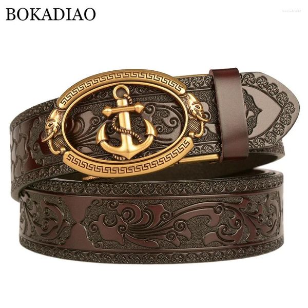 Cintos Bokadiao Homens Cinto De Couro Genuíno Luxo Ouro Marinho Metal Fivela Automática De Couro Para Jeans Cintura Masculino Strap Preto