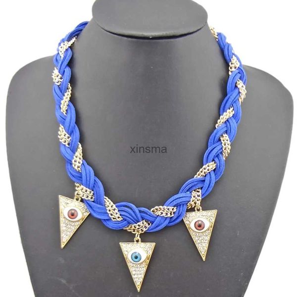 Girocolli Nuova collana girocollo con ciondolo triangolo occhi personalizzati per le donne Catene lunghe trasversali Collane con spalle esagerate Gioielli femminili YQ240201