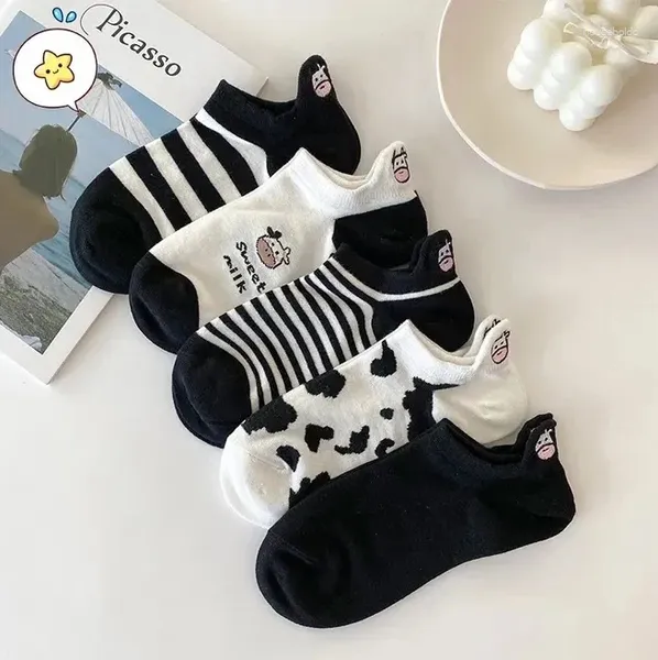 Meias femininas 10 peças 5 pares de padrão de frutas bonito meninas tornozelo coreano senhoras estilo moda curto feliz arco-íris listrado