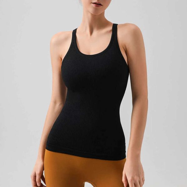 Yoga lu-88289 Çıplak Ebb to Street Long Tank Top Yüksek Elastik İplik Üstü sorunsuz arka fitness Rib Slimping için göğüs pedleri y 88 p p