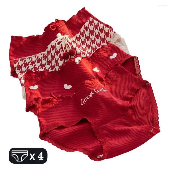 Calcinha feminina M-2XL algodão feminino cuecas sexy para mulheres briefs vermelho roupa interior plus size pantys meninas lingerie