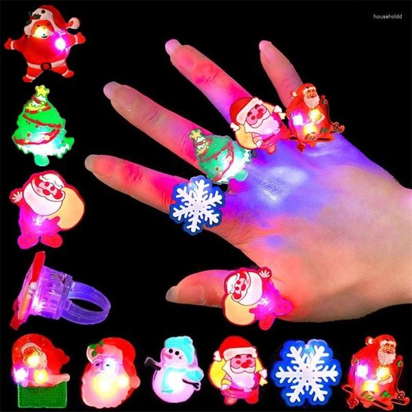 Decoração de festa 50 pcs Decorações de Natal Criativo Bonito Anel Brilhante Broche Santa Boneco de Neve Anéis para Crianças Presentes Navidad 2024 Suprimentos