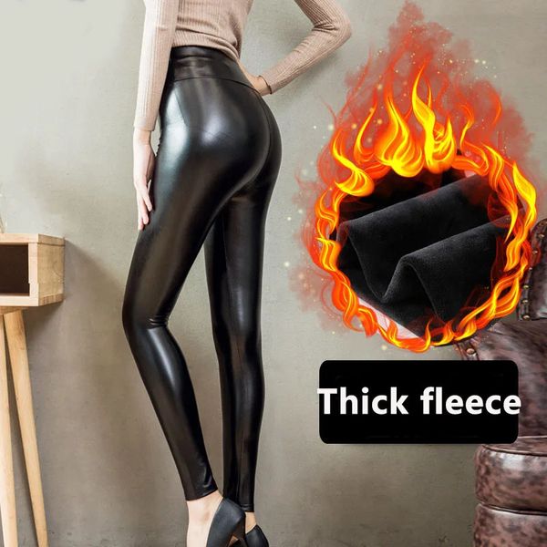 Comemore Damen-Winter-Leggings, verdickte warme Leggings, hohe Taille, schwarzes Leder, enge Hosen, Leggins, S-5XL, Übergröße, 240131