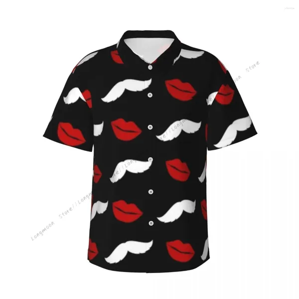 Camisas casuais masculinas camisa de manga curta retro bigode beijando lábios camisetas polo tops