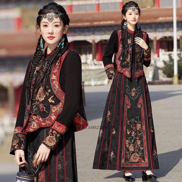 Ethnische Kleidung 2024 Chinesische Vintage Gilet Nationale Blumenstickerei Satin Jacquard Weste Tang-Anzug Stehkragen Ärmellose Jacke Weste