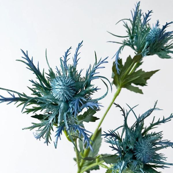 Flores decorativas azul cardo artificial planta para decoração buquê acessórios plantas festa de casamento arte