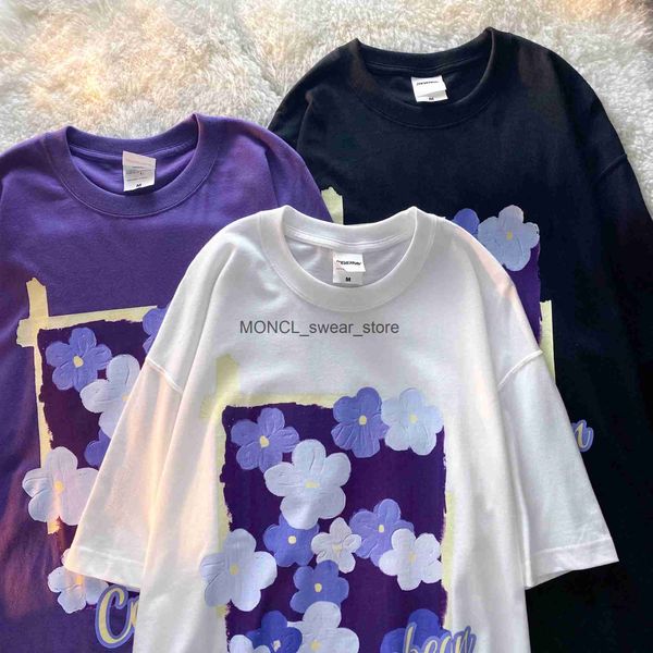 T-shirt da uomo Moda Top Fiori Viola T-shirt a maniche corte Donna Estate Sciolto Ins Nicchia Stile pigro Donna T-shirt grafiche T-shirt oversizeH2421