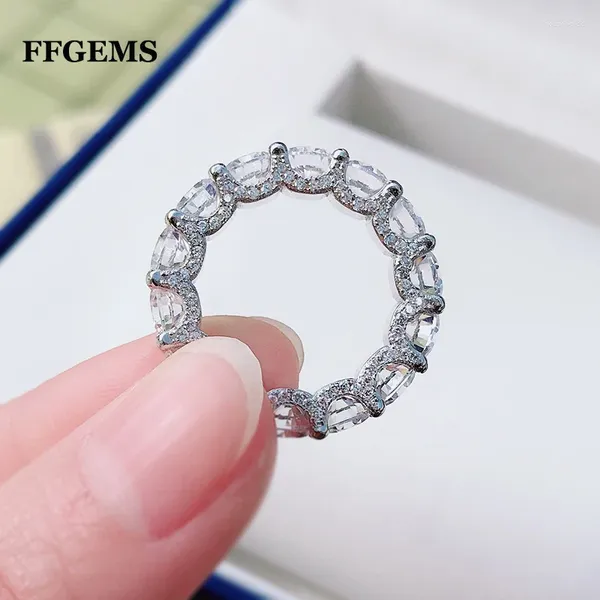 Cluster-Ringe von FFGems, klassischer 925er-Sterlingsilber, runder Schliff, hergestellter Moissanit, 5 mm Diamanten, Edelstein, Verlobungspaar, feiner Schmuck