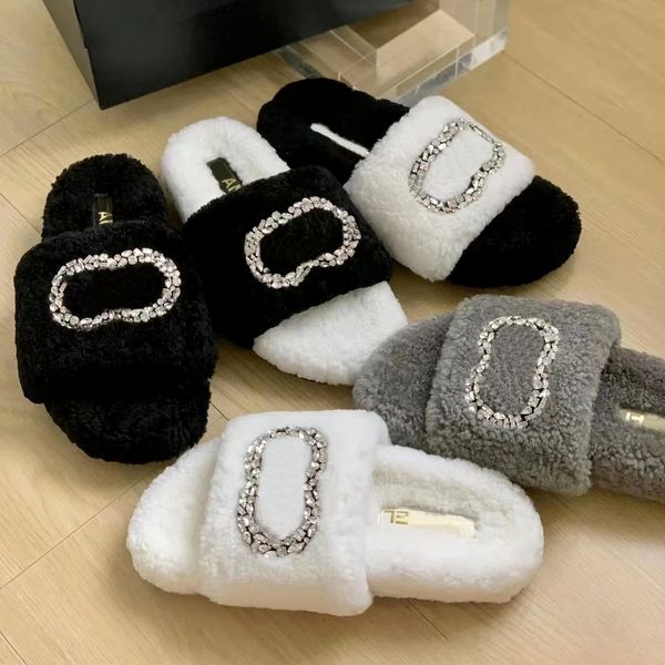 Damenmode Teddybär flauschige Sandalen schwarz Freizeitschuhschieber Winterkind Fuzzy-Hausschuhe Designer-Luxuskanal warme Slipper Tazz Sandale Pelzrutschen Größe 35-41