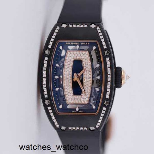 Orologio da polso RM Richardmillie watchbox orologio da polso RM07-01 Casella di ceramica bianca Dialcella con diamanti con lebbro rosso Diamonds Orologio da donna RM0701