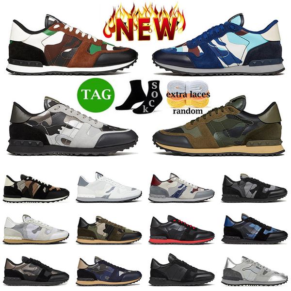 Moda Uomo Desginer Scarpe casual Rockrunner Sneakers Nappa Pelle di vitello Nero Bianco Pastello Grigio Verde militare Camouflage Mesh Camo Mocassini Scarpe da ginnastica 38-46