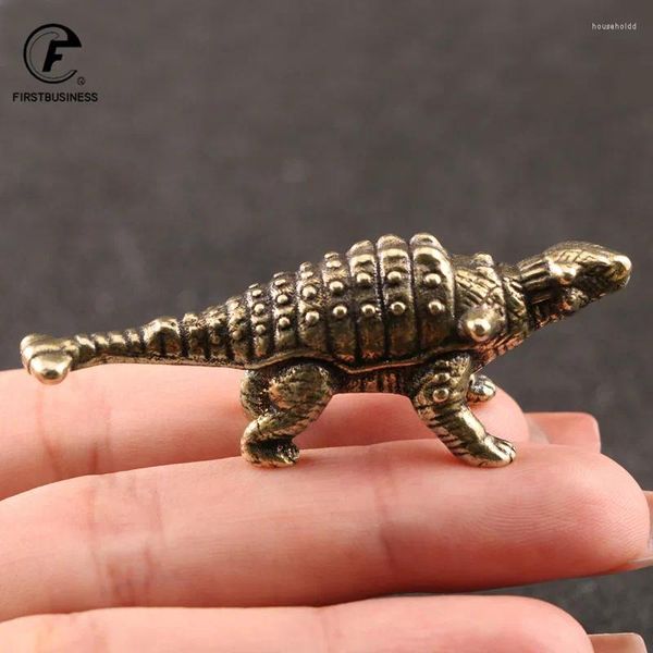 Estatuetas decorativas de latão dinossauro jurássico herbívoro pequena estátua escritório ornamentos de mesa chá animais de estimação artesanato miniaturas de animais crianças brinquedo