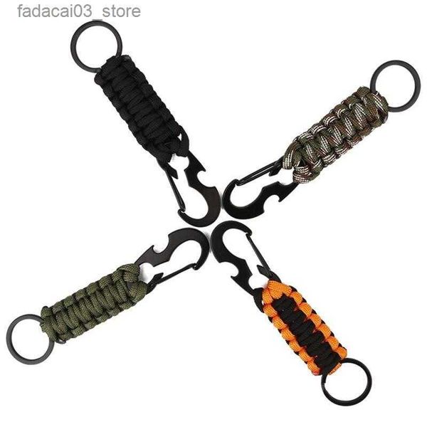 Chaveiros Lanyards Chaveiros Ao Ar Livre Guarda-chuva Corkscrew Carro Chaveiro Escalada Ferramenta de Sobrevivência Tática Mosquetão Gancho Cord Backpack Fivela Q240201