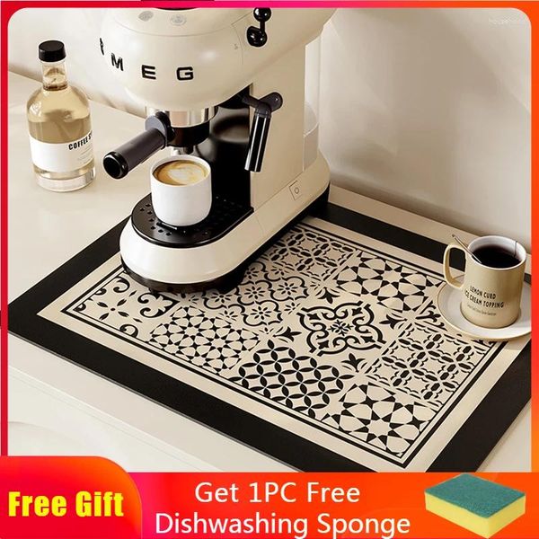 Tapetes Esteira de Cozinha Prato Secagem Tapete Absorvente Talheres Dreno Pad Não-Slip Placemat para Xícara de Café Retro Drenagem Tapetes