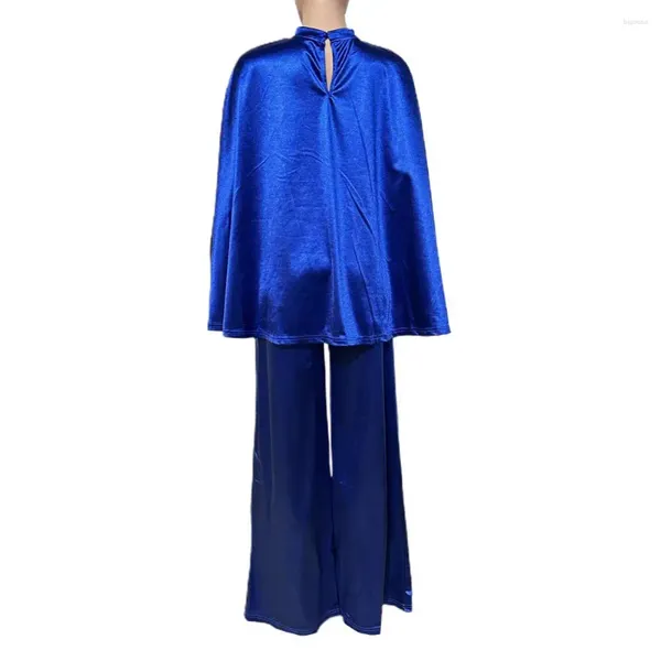 Calças femininas de duas peças soltas ajuste mulheres terno cor sólida elástica roupa elegante cetim conjunto com mangas batwing cintura alta para o inverno