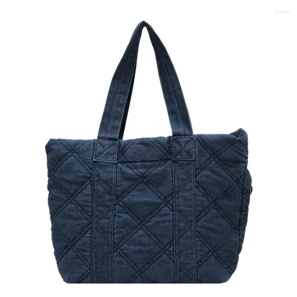 Sacos de noite senhoras grande sacola luxo denim azul bolsa estudante universitário moda acolchoada bolsa de viagem mulheres laptop ombro para trabalho