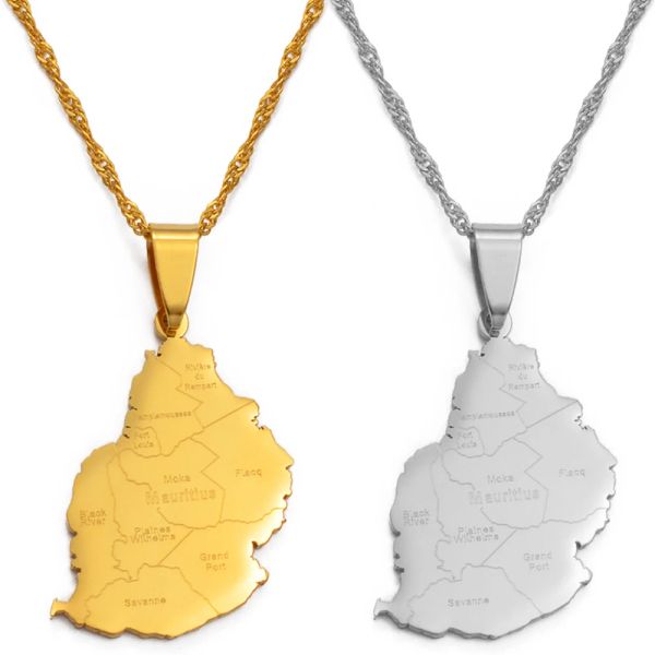 Collane con ciondolo con nome di città con mappa Mauritius da 3,2 cm per donna Ragazza Gioielli in oro giallo 14k Mauritius Africa