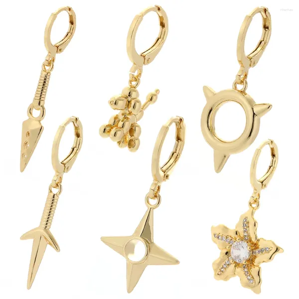 Baumeln Ohrringe Gold Farbe Ninja Shuriken Für Frauen Niedlichen Hund Blume Kupfer Aussage Ohrring Weibliche Punk Party Mode Geschenke