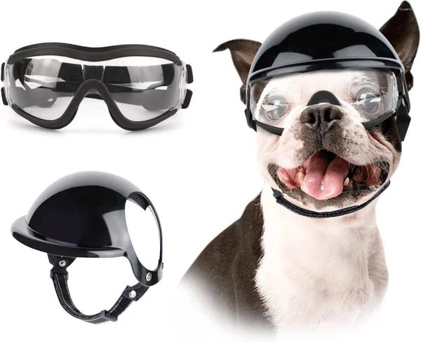 Abbigliamento per cani Casco e occhiali da sole per cani Occhiali con protezione UV Cappello sportivo Pet Moto Sicurezza dura