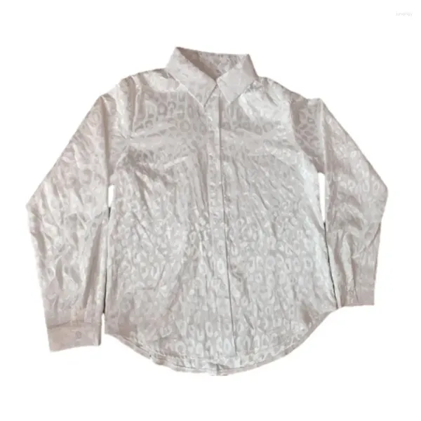 Kadın bluzları leopar baskı düğmesi üst uzun kollu yaka hırka resmi iş tarzı bluz bahar pürüzsüz