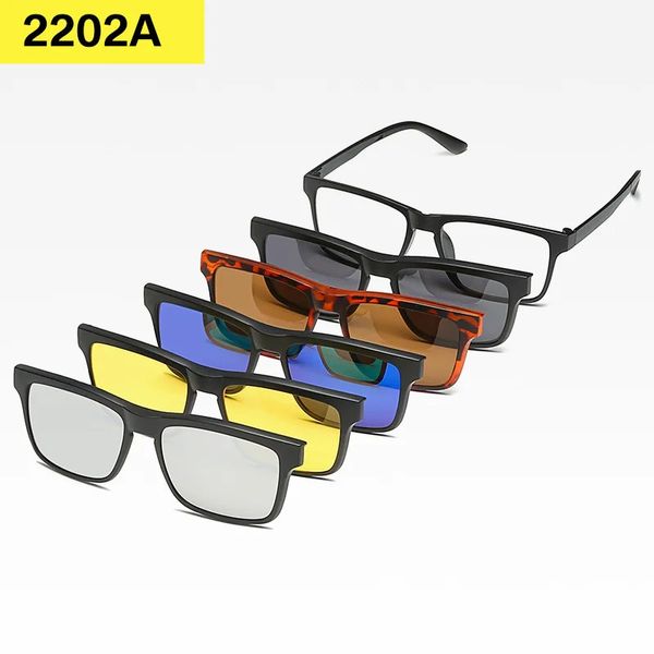 6 em 1 clipe em óculos masculino feminino tr90 polarizado óptico magnético óculos de sol clipe ímã óculos de prescrição quadro 240201