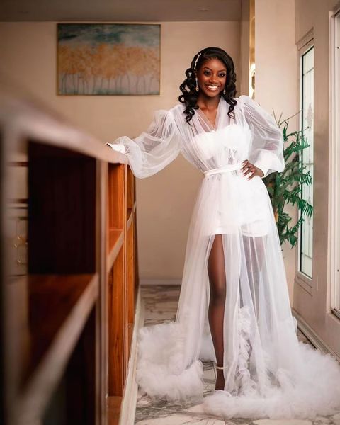 Arabic Aso Ebi African Wedding Bride Abes 2024 Abiti da doccia da sposa Mlassa a maniche lunghe soffici Tulle Maternità Abito da sposa abito da sposa abito da sposa