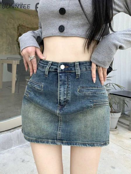 Etekler mini denim etekler kadınlar yaz tasarımı eski moda vintage yüksek bel hotsweet all-fatch boş zamanlar seksi Amerikan tarzı basit yq240201