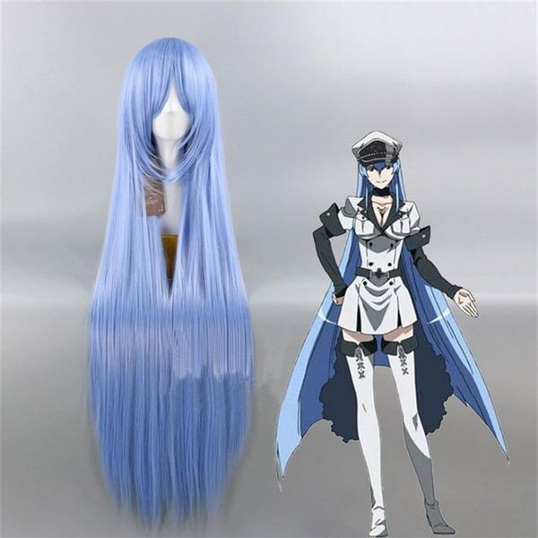 Akame ga kill esdeath peruca cosplay 100cm azul longo cabelo reto199s