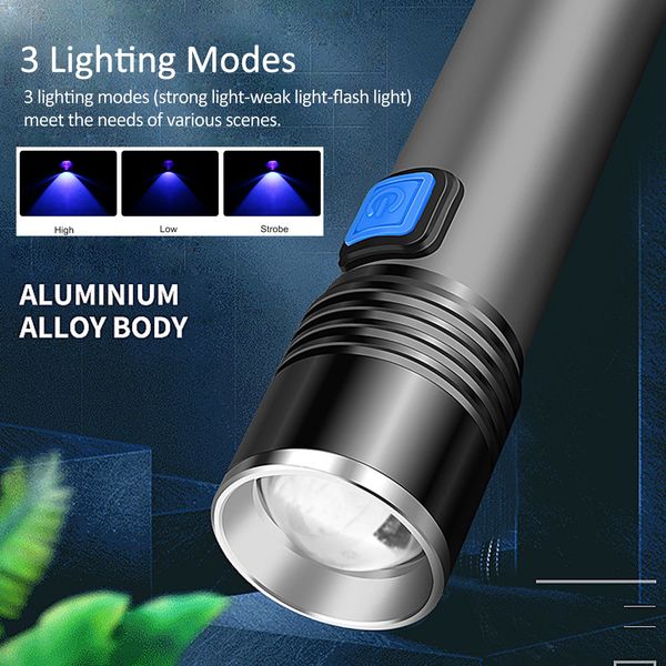 Flashlight UV 395nm Blacklight Blacklight zoomable USB USB ULTRAVILET ULTRAVILET THILLARE PER CUSINA DI RESINA DI PET