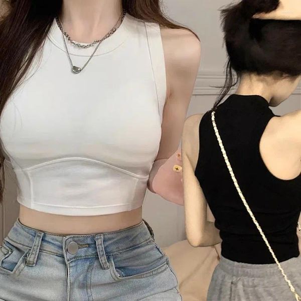 Camisoles Tanks Frauen Leibchen Rundhals Sexy Top BH Kein Stahlring Sommer atmungsaktive elastische Anti-Licht-Bottom-Brustpolster getragen