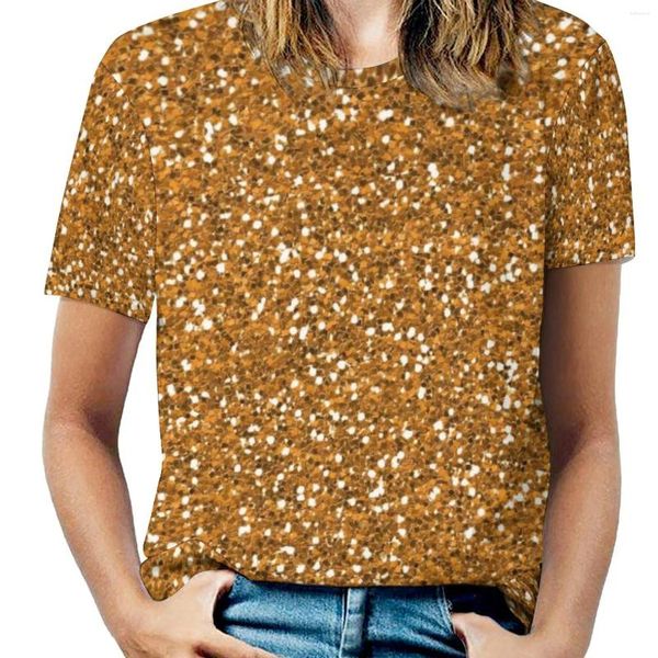 Camisetas femininas bling sparkle camisa ouro glitter impressão kawaii manga curta simples camiseta sexy topos tamanho grande 5xl 6xl