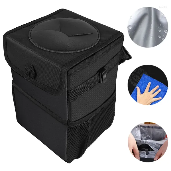 Acessórios interiores 1pc carro à prova dwaterproof água lixo bin centro console assento de volta instalação bolsos de armazenamento closeable pode automático