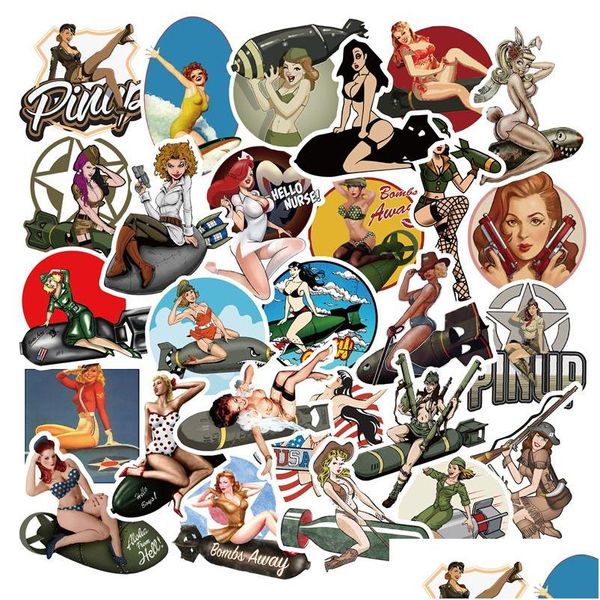 Adesivos de carro 50 pcs bomba menina vintage pin up pacote não-aleatório iti bicicleta etiqueta laptop skate motor garrafa de água decalque gota de dhbei