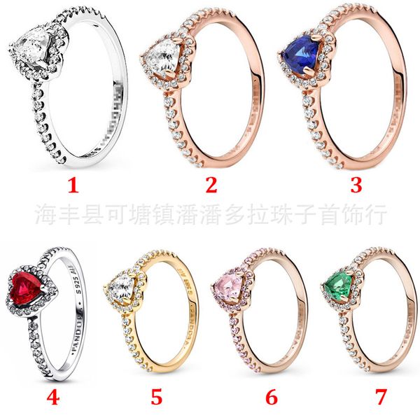 925-Pfund-Silber, neuer modischer Charm-Originalring, roter Herz-Silberring, Damen-Volldiamant-Roségold-Herzring, Geschenk für Töchter und Familie