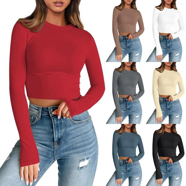 Blusas femininas Mulheres Manga Longa Crop Tops Básico Slim Barriga Cinturão Cintura Trainer para Mulheres Torso Sweat Bands