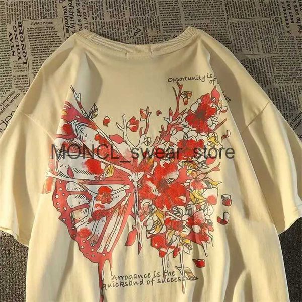 Homens camisetas Algodão Americano China-Chic Petal Butterfly Impresso Camisetas de Manga Curta Homens e Mulheres Soltas Moda Casal Meia Manga CamisaH2421