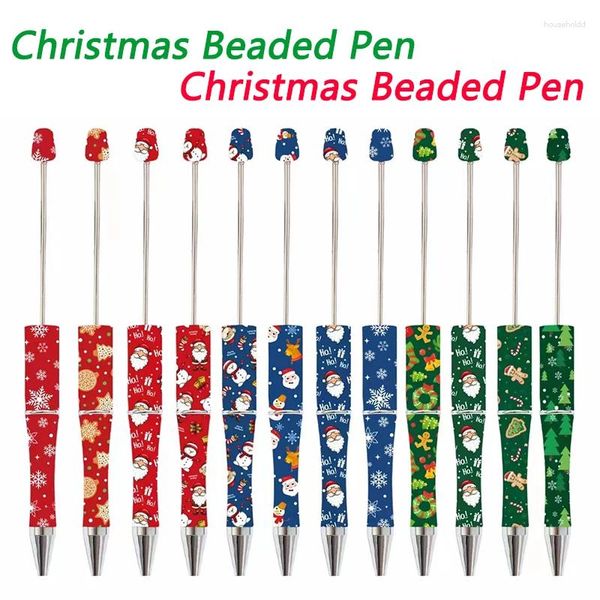 25 pezzi di plastica carina penna con perline di Natale penna a sfera con perline fai da te per la decorazione di forniture per ufficio scolastico per studenti di cancelleria